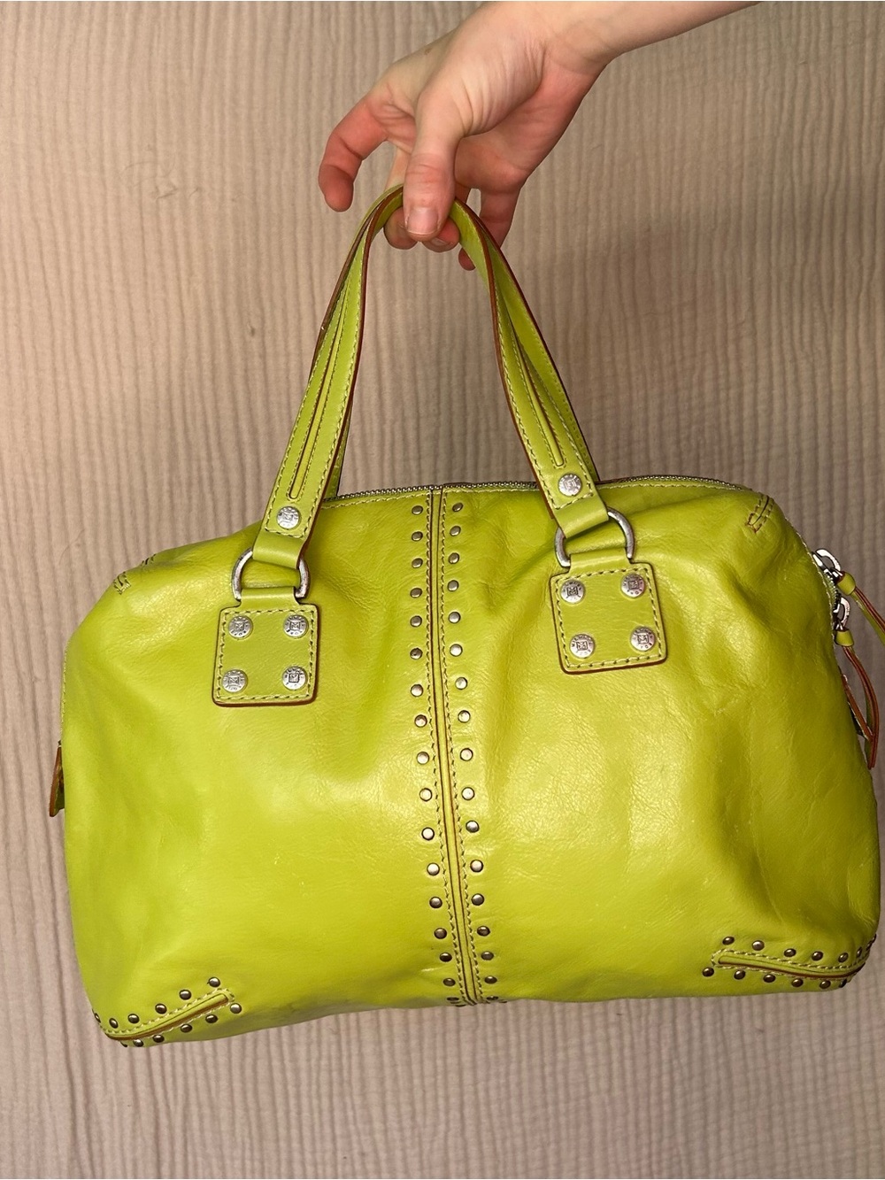 Lime Studded Leather Handbag - Michael Khors
